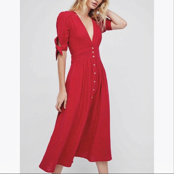 Free People Dresses & Skirts - Free People Love Of My Life Midi Button Dress Red